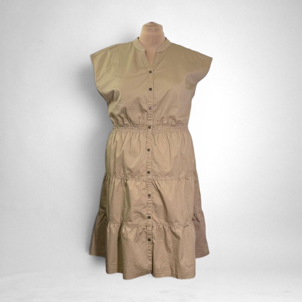 Denim & Co. Canyon Retreat Smocked Waist Denim Dress Sandstone, NEW! XL
